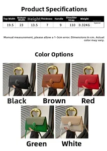 Detailed size chart and dimensions table for the elegant crossbody square handbag