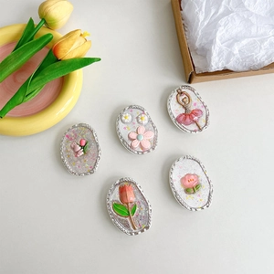 Sparkly pink tulip and rabbit collapsible phone grip stand set for desk support