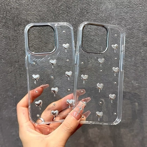 Coque De Téléphone Cœur De Lave 3D Argent Pour IPhone TPU Paillettes Esthétique Métal Liquide Y2K Housse De Protection