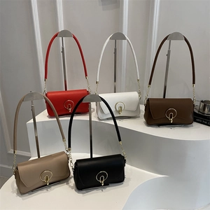 Women stylish leather shoulder bags with gold ring buckles in five assorted colors