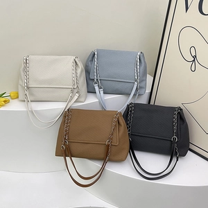 Women Crossbody Bag Twill Textured Synthetic Leather Flap Large Capacity Spliced Chain Strap Daily Simple Chic
