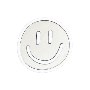 Minimalist white smiley face phone socket mirror stand on a clean white background