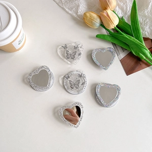 Glittery heart-shaped phone socket grip with mirror and butterfly designs for MagSafe