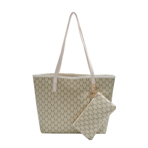 Sac fourre-tout beige avec imprimé lettres M et petite pochette zippée assortie