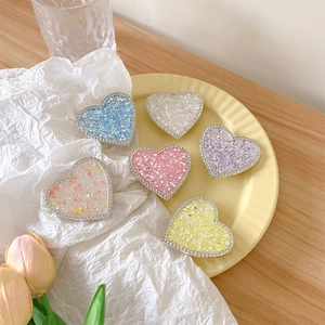 Heart Shape Phone Grip Rhinestone Sequin Glitter Sparkly Retractable Griptok Finger Holder Smartphone Bling Accessory