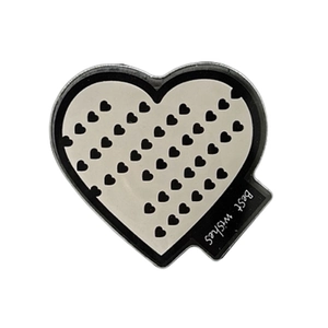 Support téléphone en forme de cœur avec motifs cœurs noirs et message Best Wishes