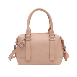 Sac Boston rose avec lettres en relief, doubles poignées et bandoulière amovible
