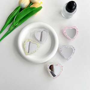 Heart-shaped glitter phone socket grips with a mini mirror surface in five colors