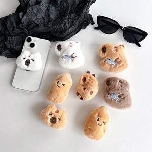 Plush Capybara Cell Phone Socket Stand Retractable Plastic Finger Grip Desktop Holder Cute Animal Embroidered Ins Style