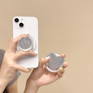 Minimalist silver glitter heart and round phone grip griptok with metallic finish