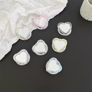 Glitter heart Magsafe phone grip and folding makeup mirror in multiple colors