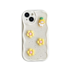 Glittery donut phone case for iPhone with 3D resin flowers and cartoon animal mascot