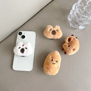 Cute plush bear and capybara retractable socket phone holder stand for desktop