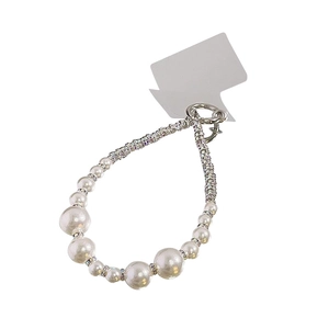 Dragonne de luxe en perles pour téléphone avec intercalaires en strass et fermoir argenté