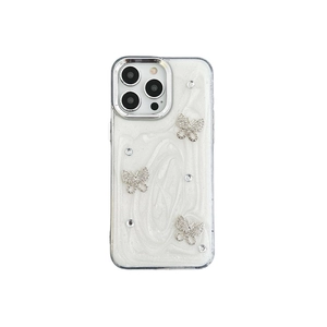 Luxury rhinestone butterfly phone case for iPhone with glitter and marble texture