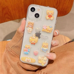 Cute 3D cartoon bear and ribbon phone case for iPhone 15 Pro Max with glitter finish