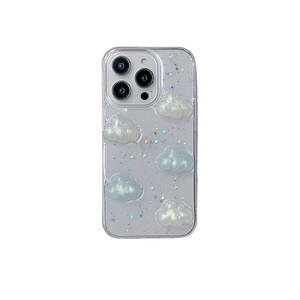 Custodia per iPhone 17 Pro Max con nuvole 3D e stelle glitterate in grigio