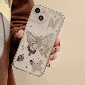 Butterfly Phone Case Transparent TPU Protective Cover Electroplated Silver Foil Sparkle Glitter Luxury Elegant For IPhone Pro Max