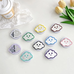 Cloud shaped mirror phone grip stand in colorful finishes with smiley face design