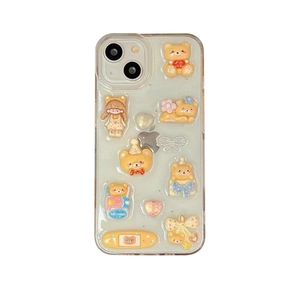 Cute green transparent phone case for iPhone 15 Promax with 3D bears and heart accents