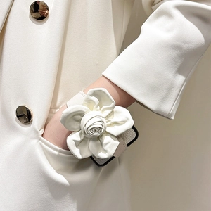 White camellia flower wrist strap for Samsung Z Flip series with premium leather texture