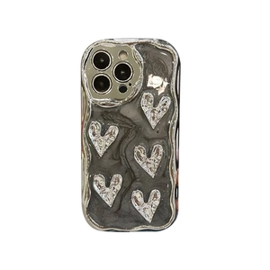 Silver electroplated heart phone case with grey resin for iPhone 16 Pro Max