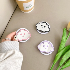Cloud-shaped phone grip stand with a smiling face and mirror function for handheld use