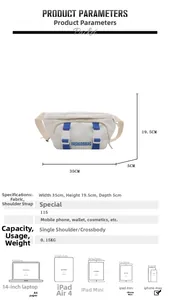 Size specifications of the white nylon crossbody bag with dimensions and capacity data