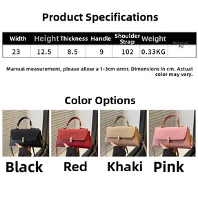 Detailed size chart and multi-color options for the minimalist PU leather crossbody bag