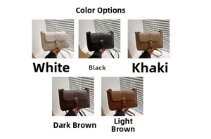 Collage of five minimalist PU leather crossbody bags in white black and brown tones