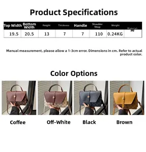 Detailed size chart and specifications for vintage contrast color PU leather crossbody bags