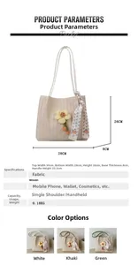 Tableau détaillé des dimensions pour grand sac cabas en paille avec fleurs et foulard