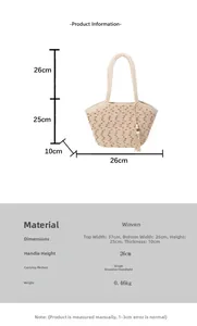 Size chart showing dimensions of the large woven straw shoulder bag with dots