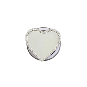 Sparkling rhinestone heart-shaped phone grip and portable makeup mirror accessory