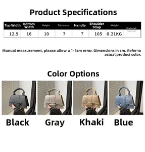 Detailed size chart and dimensions for the minimalist mini crossbody handbag