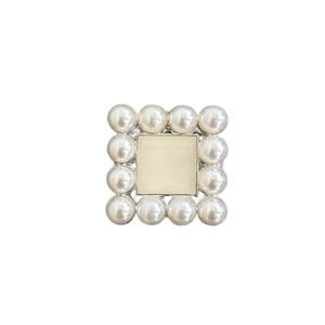 Elegant square phone socket with cream center and faux pearl halo on white background