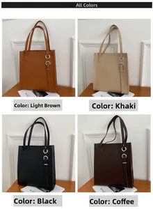 Collage of chic PU leather tote bags in light brown, khaki, black, and coffee brown colors