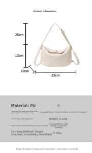 Detail view of cream PU leather crossbody bag with size dimensions and pebble texture
