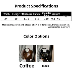 Size chart for high-capacity PU tote bag with detailed dimensions and weight information