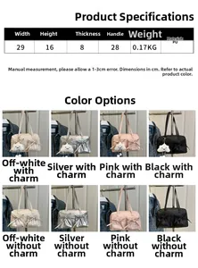 Tableau des tailles détaillé et sélection de couleurs pour sacs portés épaule en PU