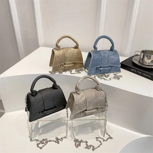 Mini Handbag Crossbody Shoulder Bag Textured PU Fabric Trapezoid Shape Metal Chain Strap Solid Color Elegant Trendy Daily Women