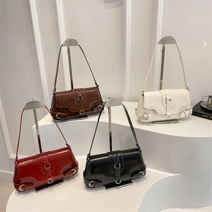 Sac À Bandoulière Baguette En Cuir PU Brillant Vintage Petit Carré Boucle Métallique Élégant Décontracté Pour Femmes