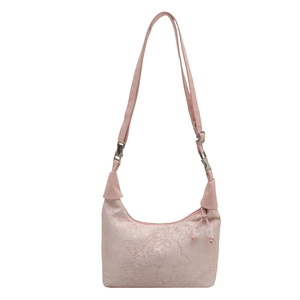 Pink lace bucket bag with floral texture and adjustable strap for women in 2025