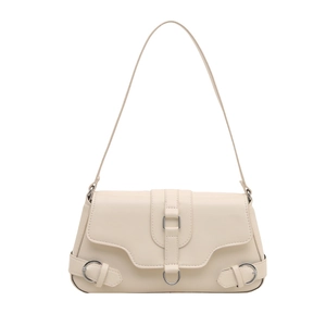 Sac à bandoulière rétro blanc crème avec boucles métalliques et cuir synthétique lisse