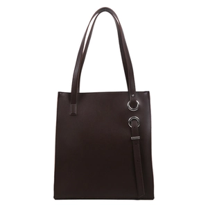 Minimalist large capacity coffee PU tote bag with elegant silver rings for women