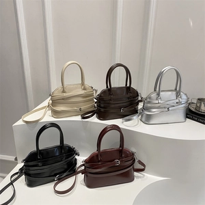 Women Glossy PU Leather Handbag Retro Shell Shoulder Bag With Buckle Straps Crossbody Purse For Daily Commute Fashion