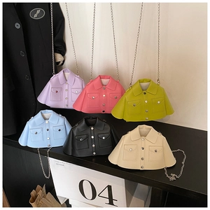Detailed view of creative shirt-shaped mini chain bags in six vibrant colors