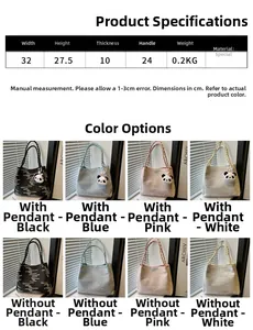Detailed sizing chart and color options for large capacity textured tote bag for women