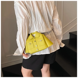 Unique bright yellow jacket-shaped mini crossbody bag with metal chain strap