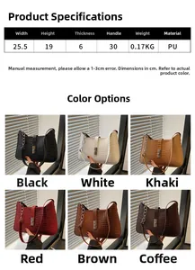 Size chart and color options for crocodile pattern PU leather crescent underarm bag